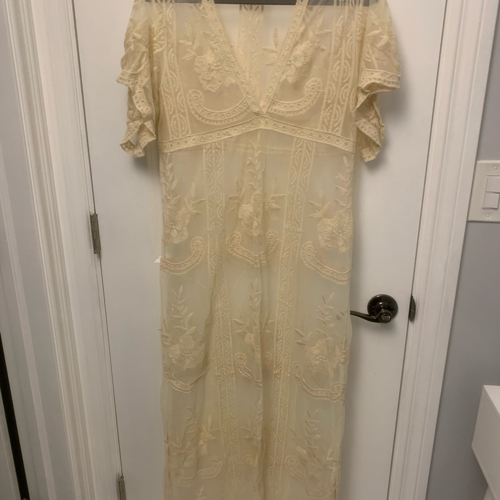 Elegant Lace Maxi Swim Coverup in Cream